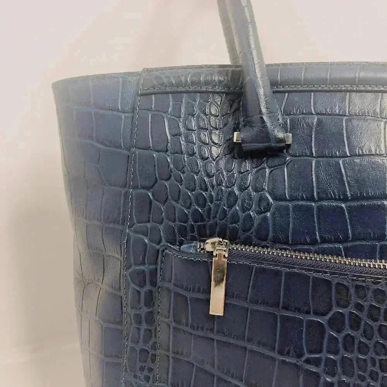 Halogen Blue Faux Crocodile Handbag