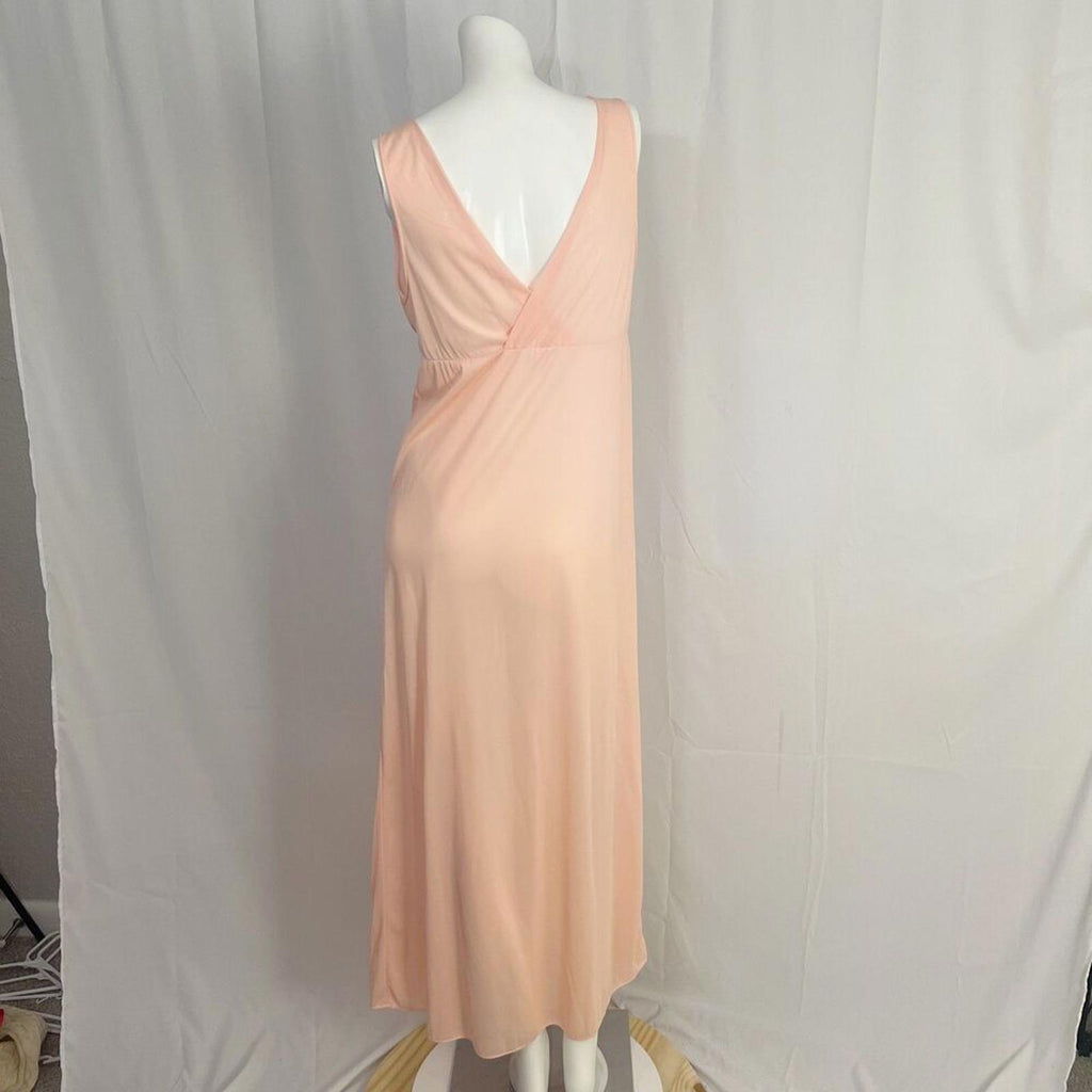Vintage 1970s Kayser Peachy Pink Cream Lace Maxi Night Gown Women's Size 2