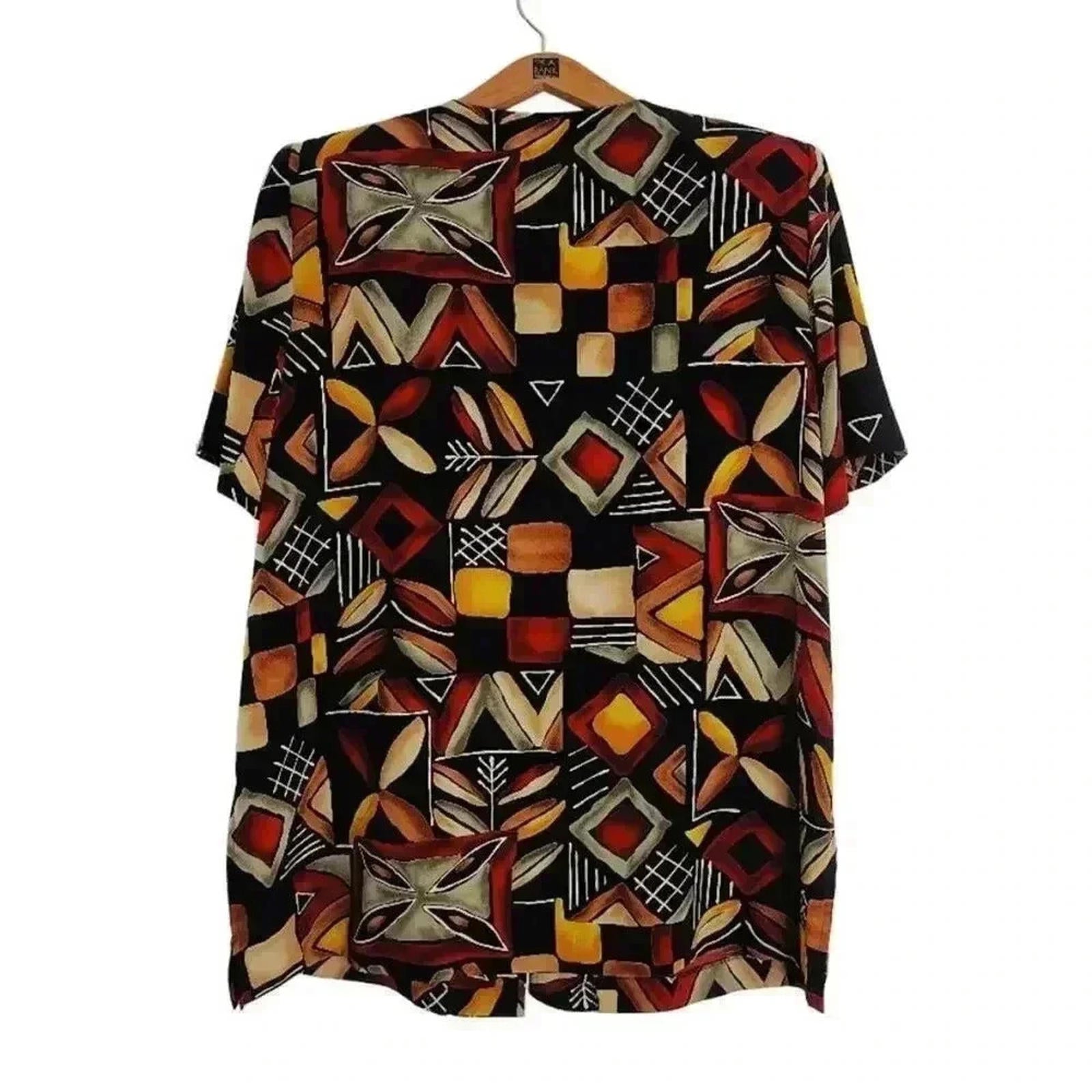 Vintage 80s Positive Attitude Geometric Print Short Sleeved Button Up Size 16P