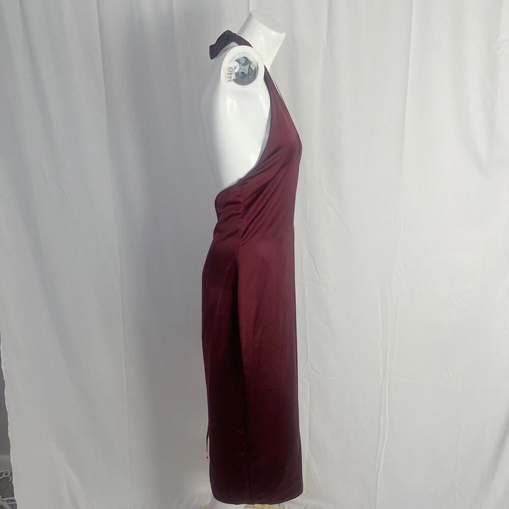 Jason Wu Burgundy Satin Halter Neck Slip Midi Dress Plunging Women's Size M