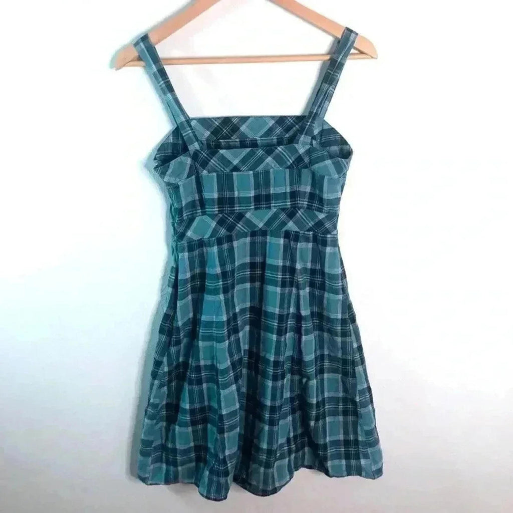 y2k Vintage GAP Plaid Square Neck Mini Dress Grunge Punk Women's Size 4