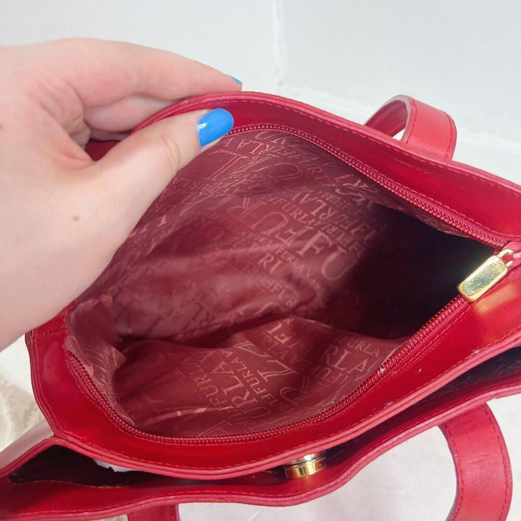 Furla Vintage Red Leather Shoulder Bag Handbag Purse Candy Apple Cherry