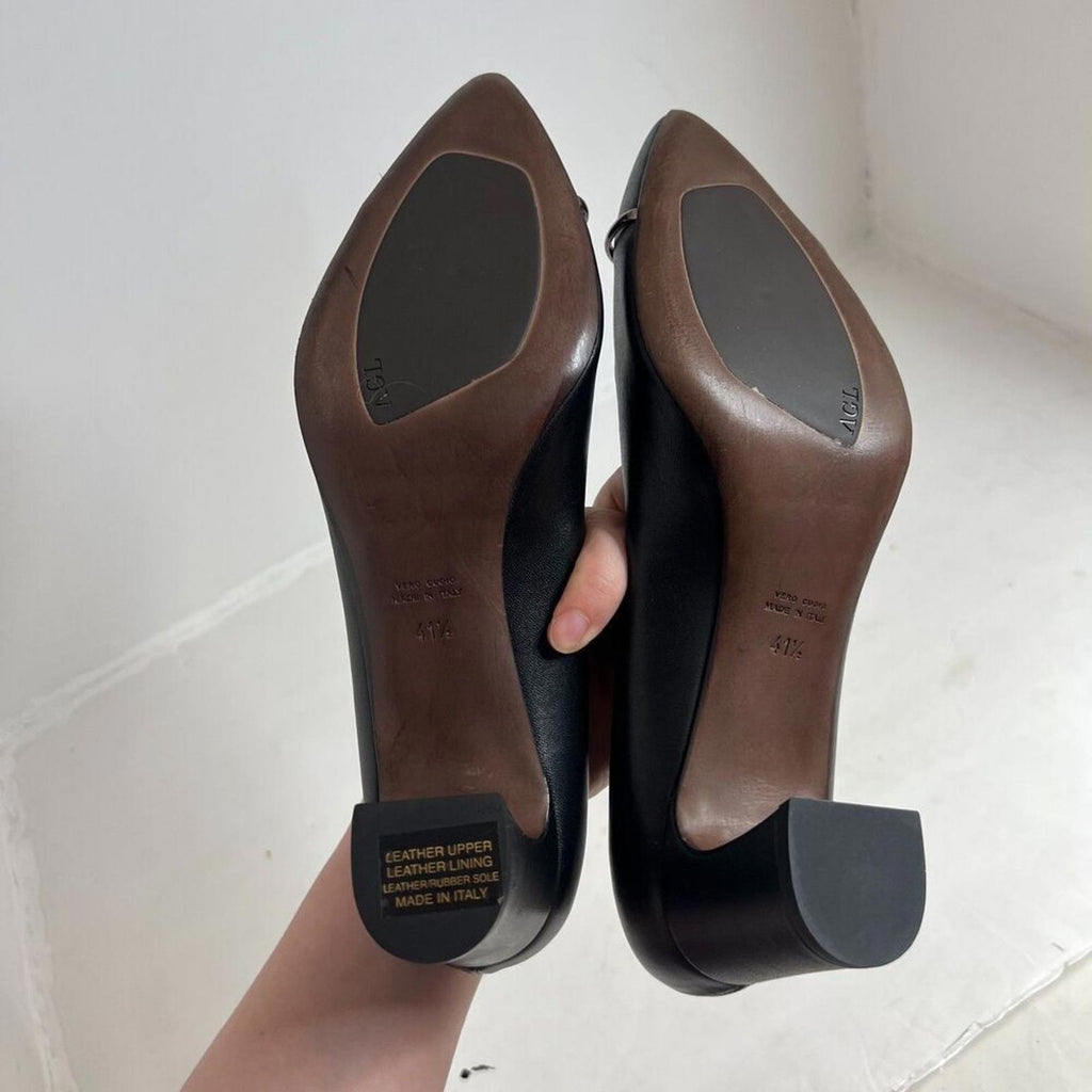NWOT AGL Attilio Giusti Leombruni Black Leather Pointed Toe Heels Size