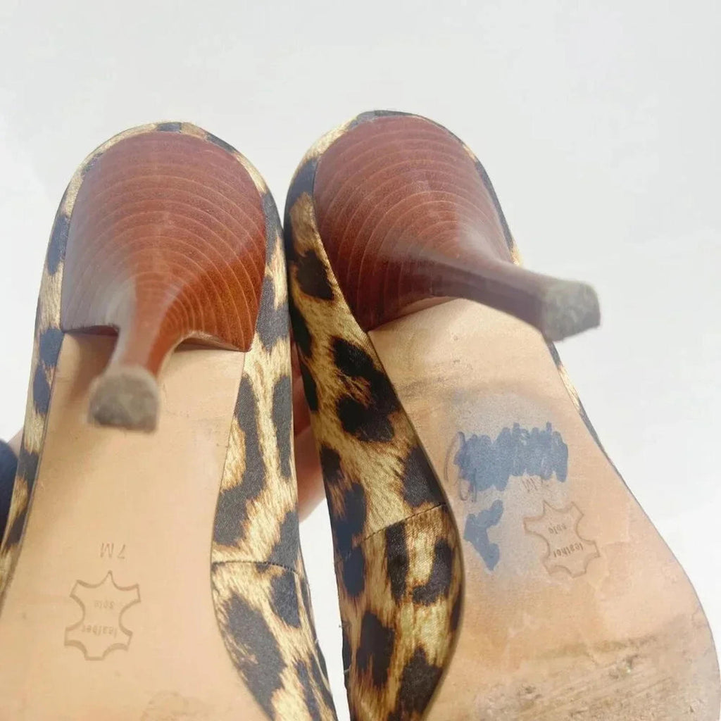 Guess Leopard Print Satin Pumps Black Bows Pointed Toe Heels Women's Size 7