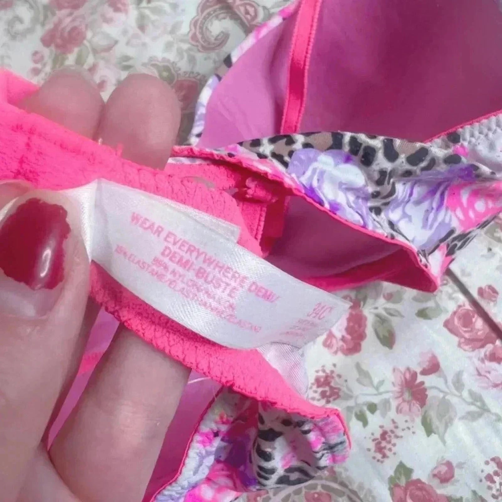 PINK Victoria's Secret Wear Everywhere Demi Bra Leopard Print Pink Flowers 34C