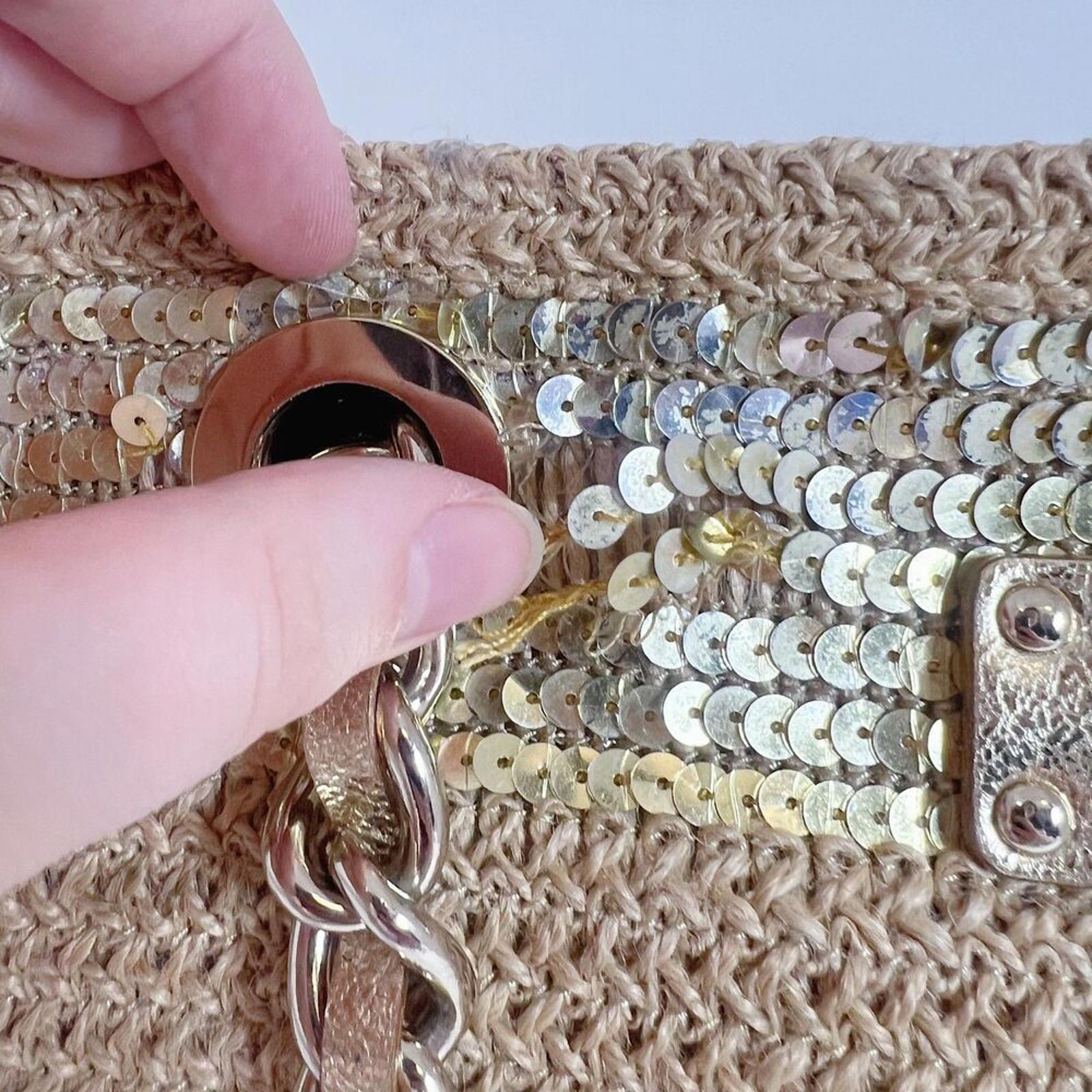 Kate Spade Woven Tote Bag Gold Sequins Summer Bag Beach Tote Shoulder Bag
