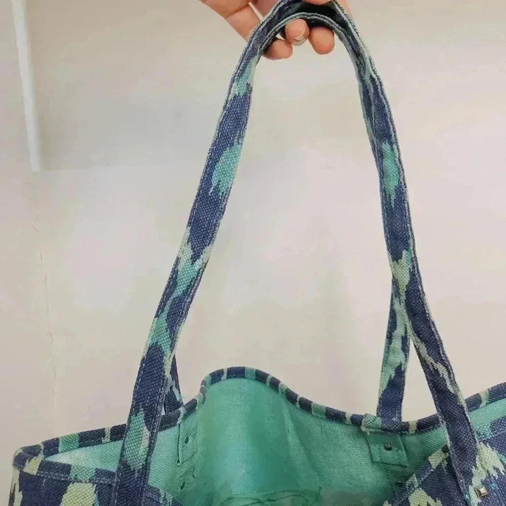 Stella & Dot Blue Diamond Printed Canvas Tote Bag