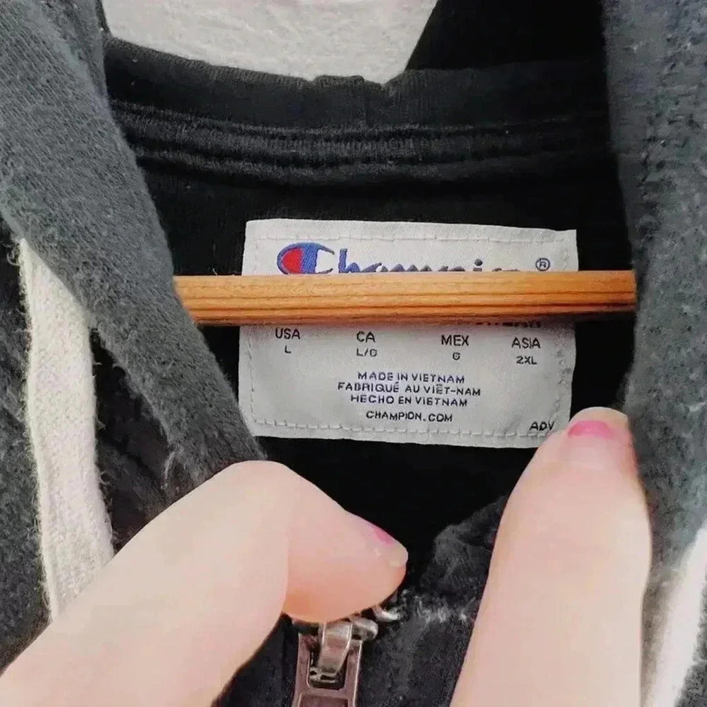 Champion Black Zip Up Hoodie Logo Women's Size L