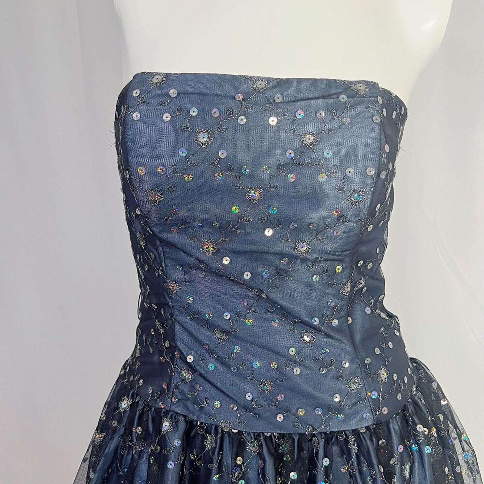 Jessica McClintock Strapless Midnight Blue Dress Sequined Whimsigoth Size 10
