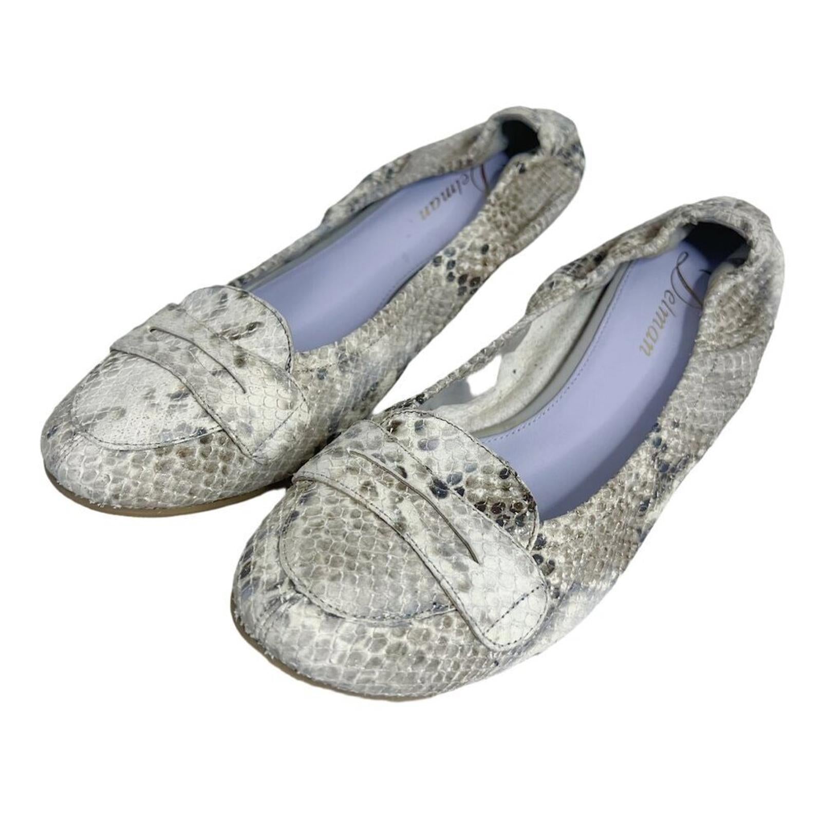 Delman Snakeskin Snake Print Ballet Flats Leather Loafers Women's Size 8.5