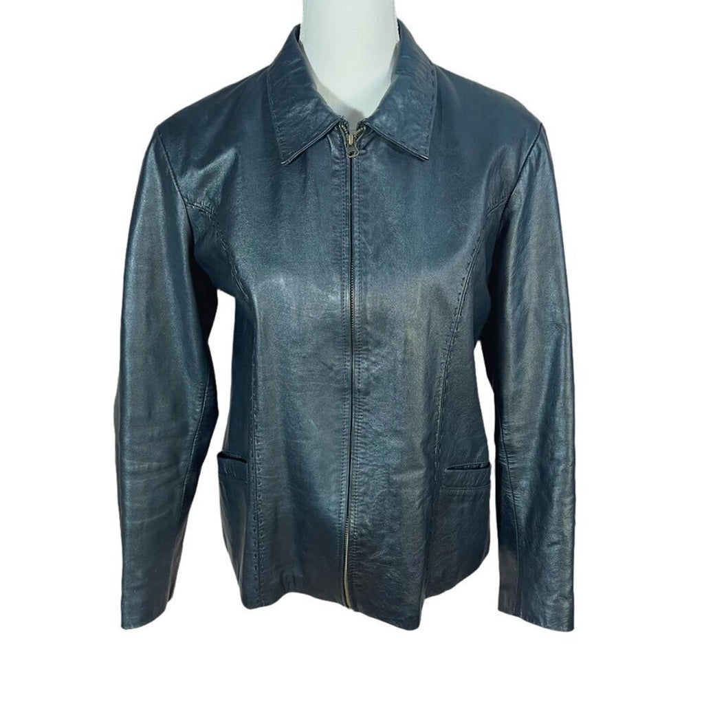 Vintage Argentinian Black Leather Jacket Stitching Details Women's Size XL