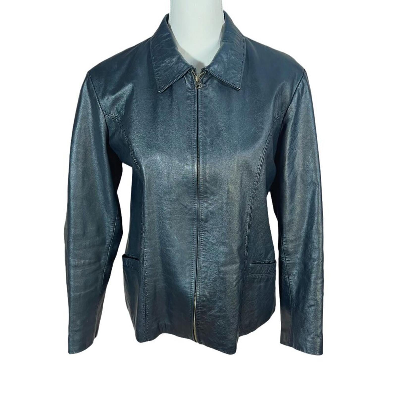 Vintage Argentinian Black Leather Jacket Stitching Details Women's Size XL