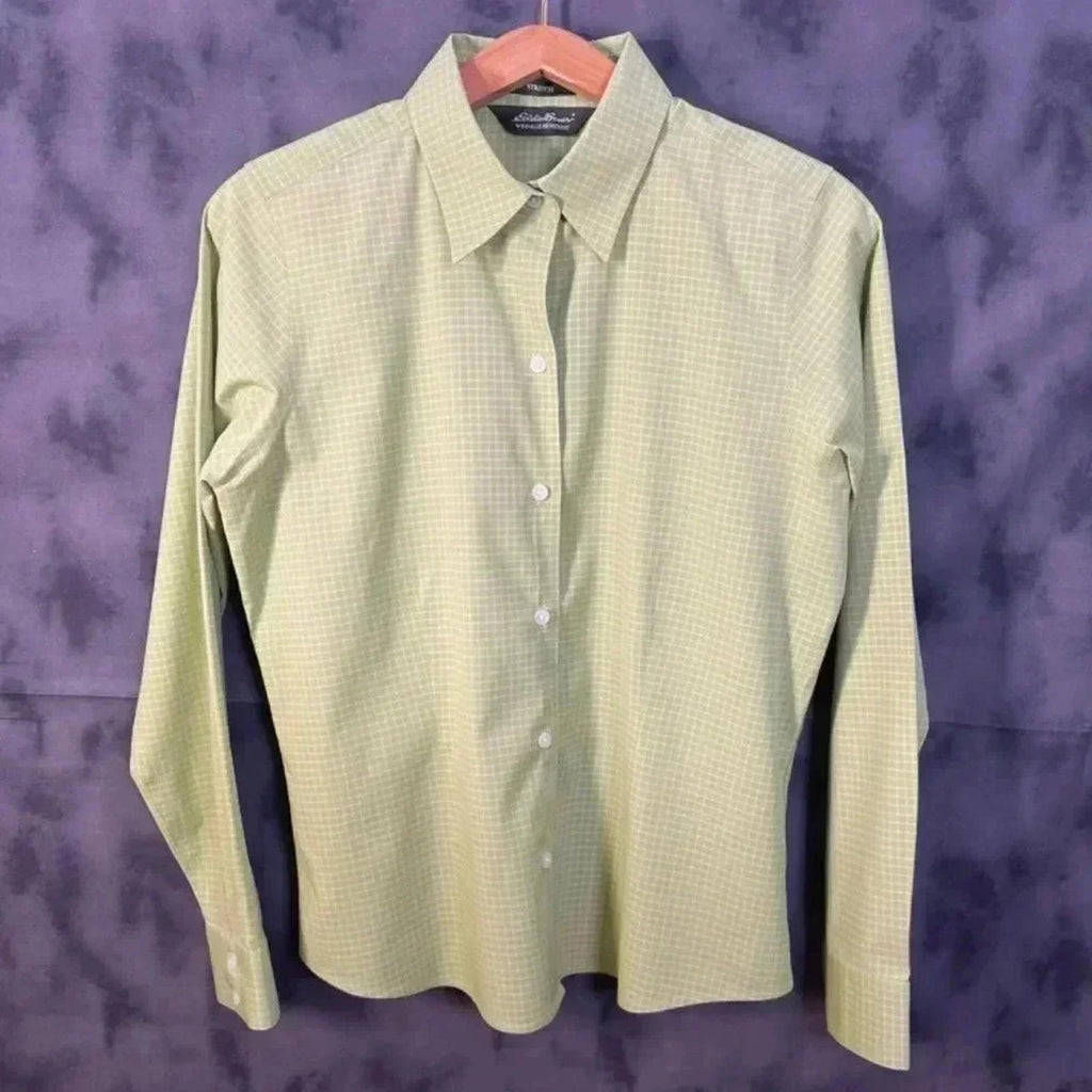 Eddie Bauer Green Grid Print Stretch Wrinkle Resistant Button Up Shirt Size M