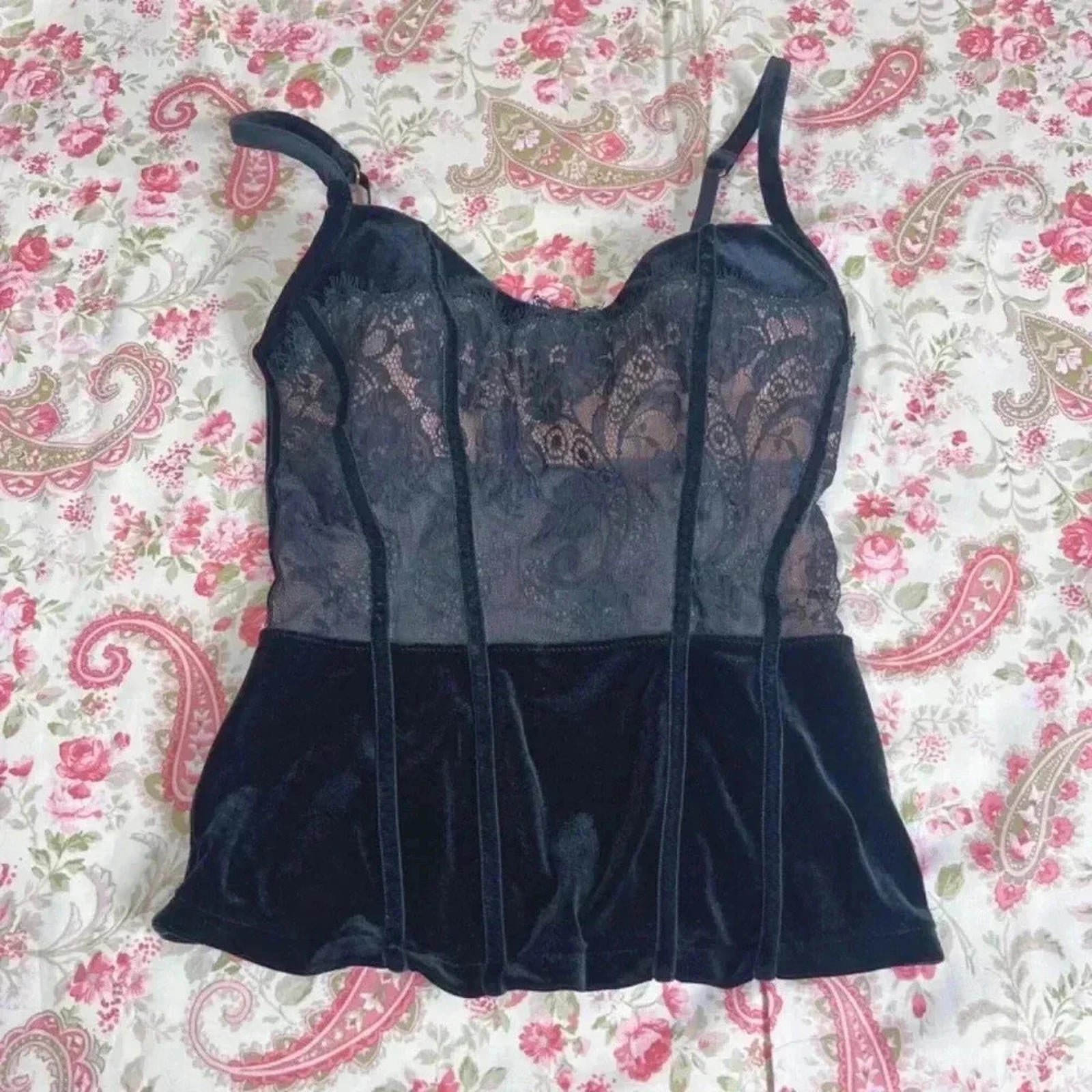 Victoria's Secret Very Sexy Black Velvet Lace Corset Top Size S