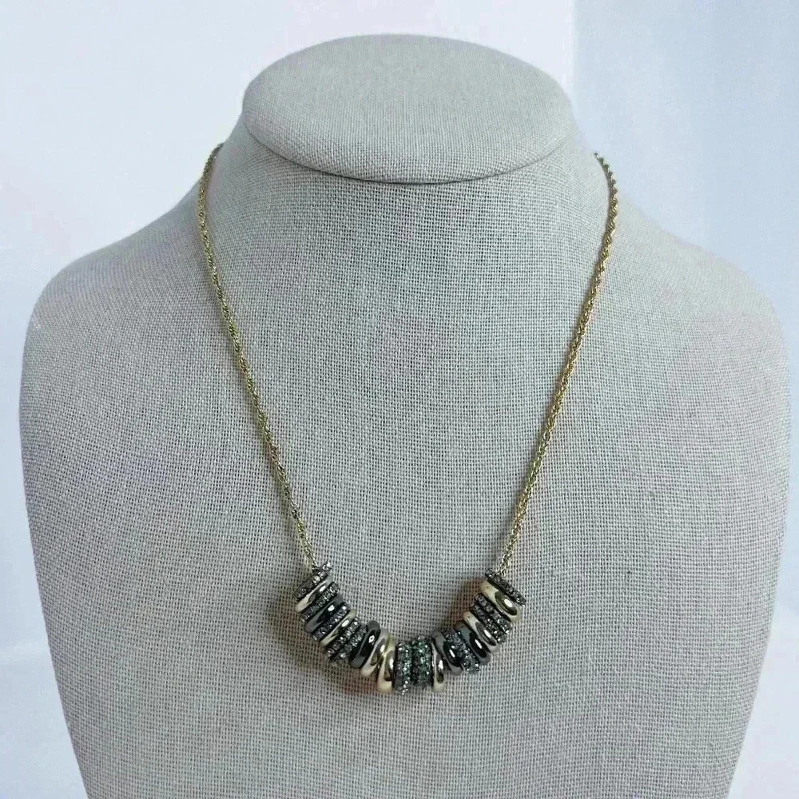 Ann Taylor Gold Necklace Black and Gold Rings Bohemian Boho Chic