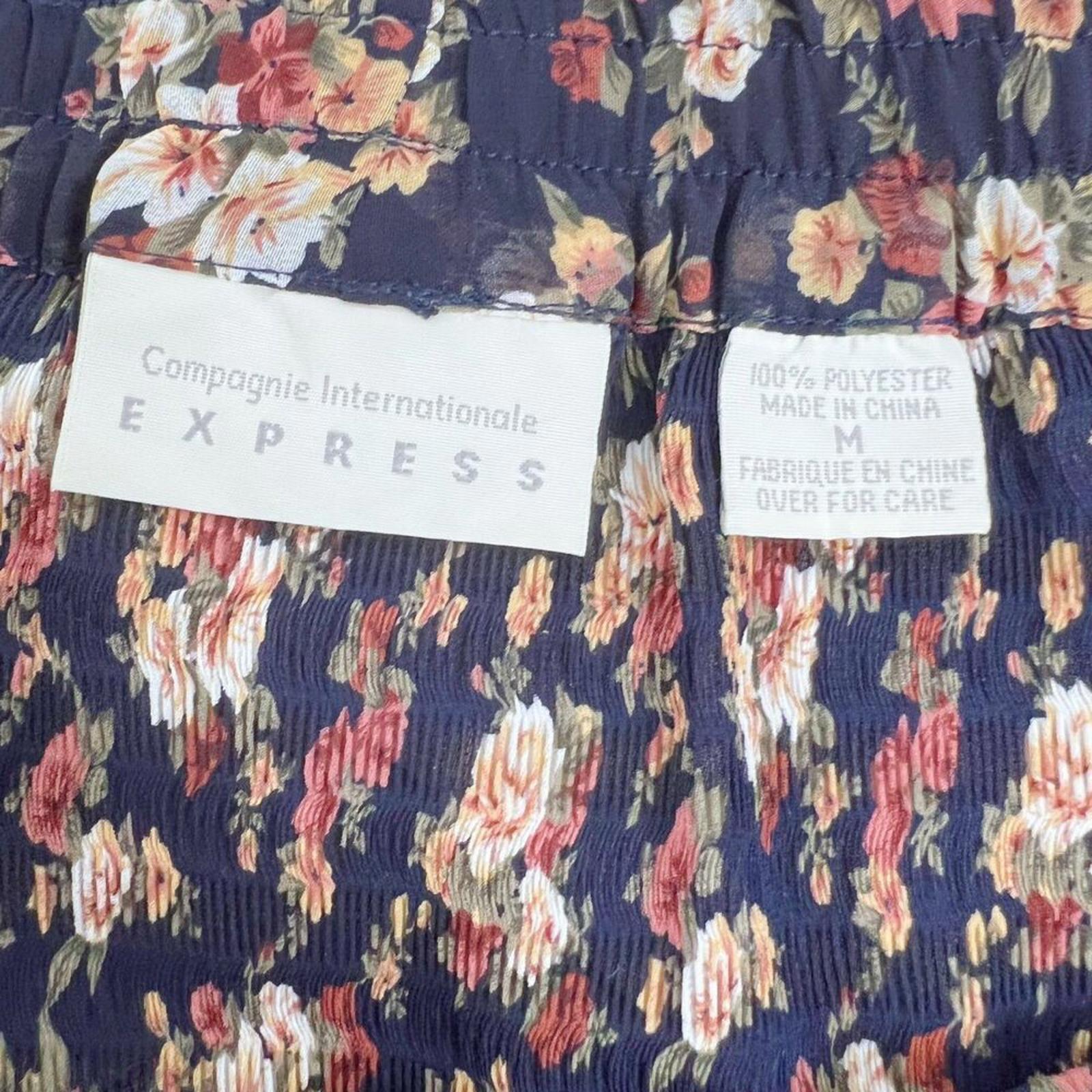 Vintage 90s Express Navy Blue and Pink Floral Maxi Skirt Chiffon Size M