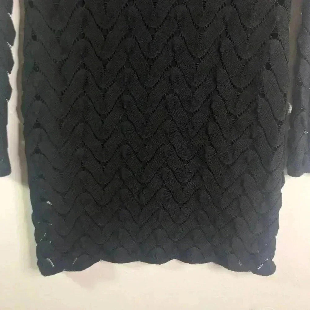 Free People Black Chevron Print Knit Bodycon Dress LBD Mini Dress Size S