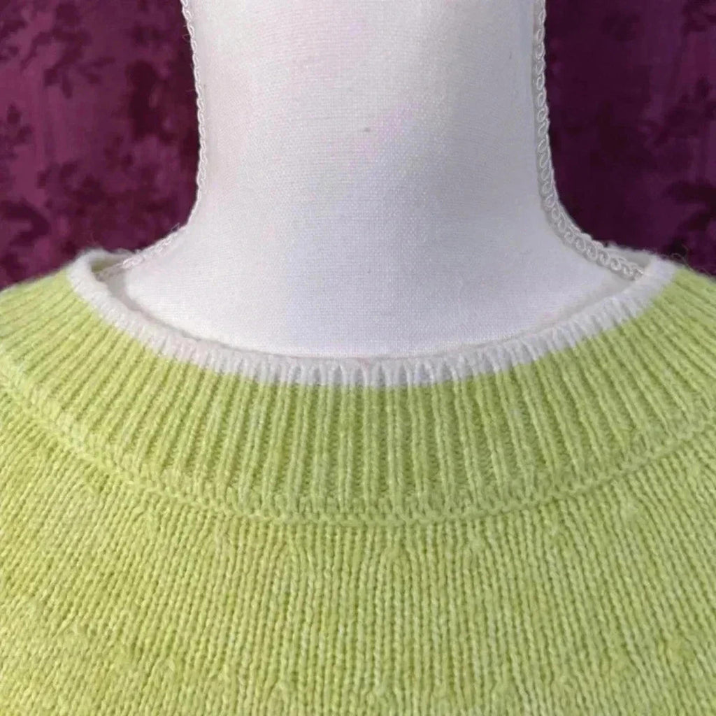 Talbots Wool Blend Lime Green Knit Crewneck Sweater Women's Size M