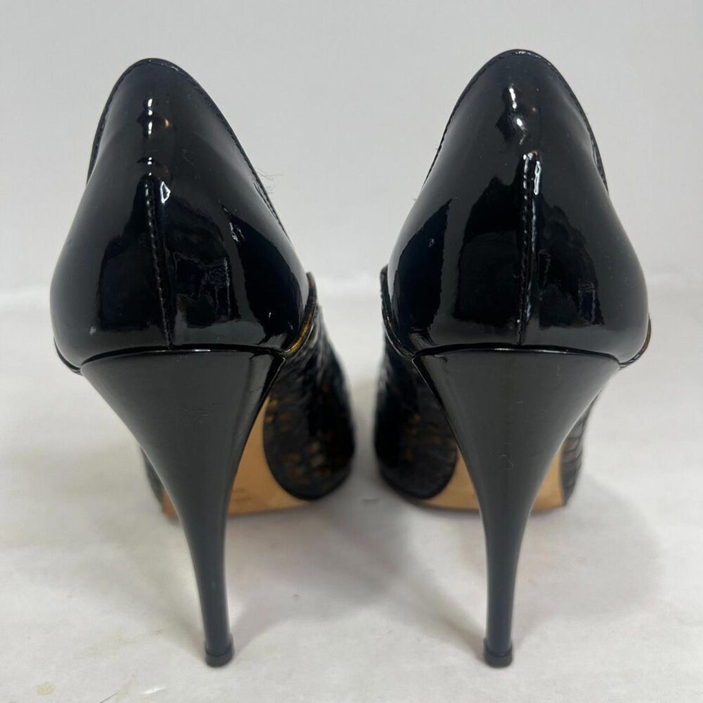 Giuseppe Zanotti Crocodile Embossed Patent Leather Pumps Peep Toe Heels Size