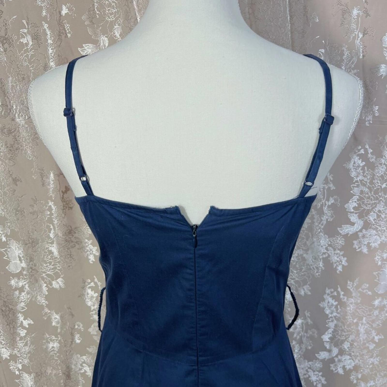 Vintage Anthropologie Odille Navy Blue Rice Paper Garden Dress Midi Dress Size 6