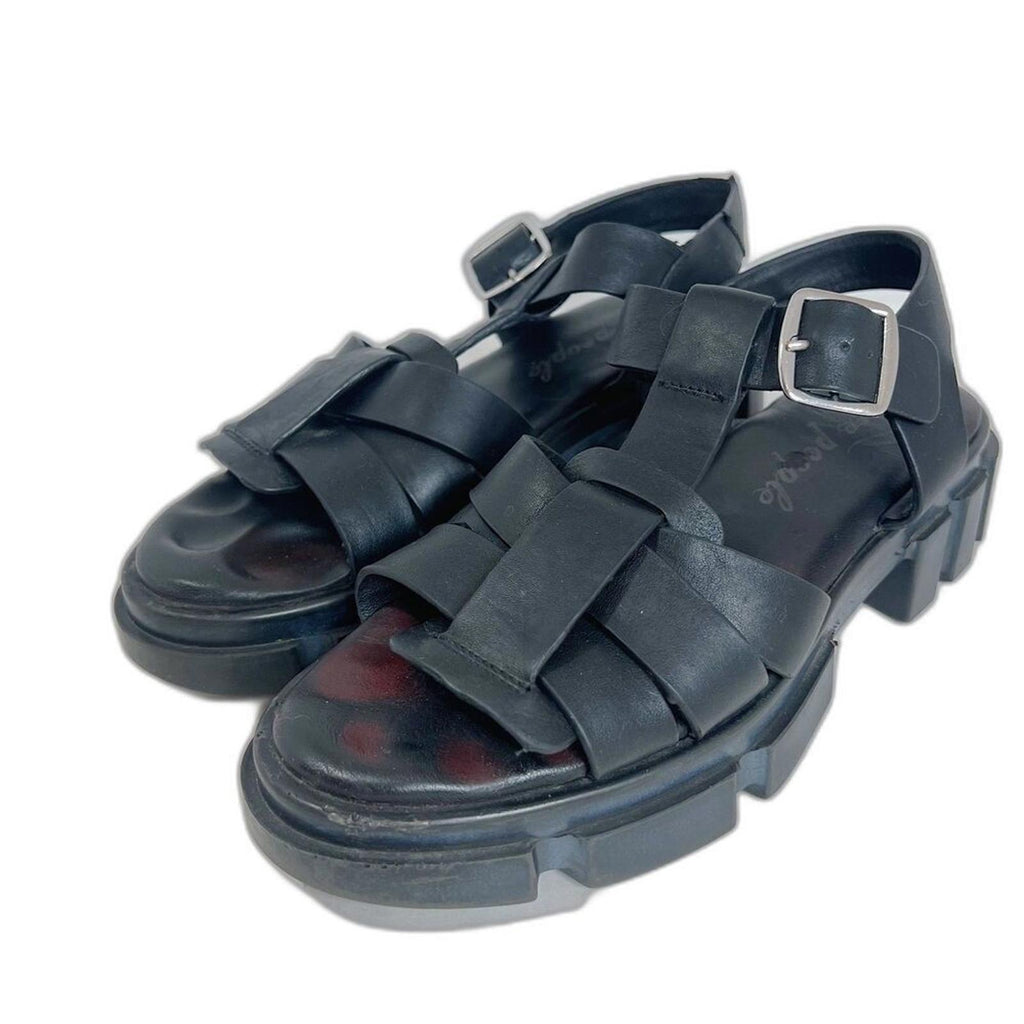 Free People Brooks Black Leather Fisherman Sandals Lug Sole Platform Size 8.5