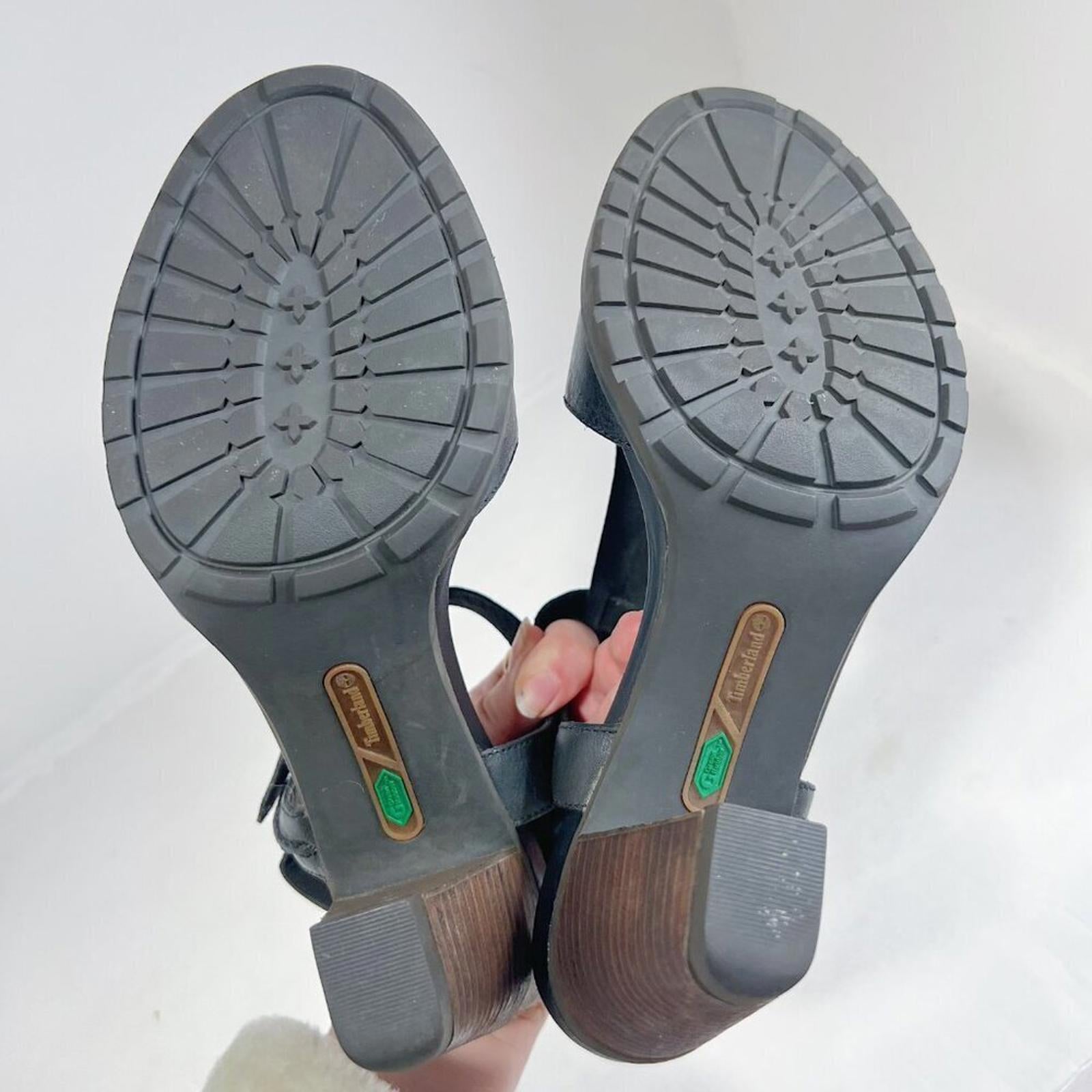 Timberland Earthkeepers Stratham Heights Sandal Black Leather Heel Size 9.5