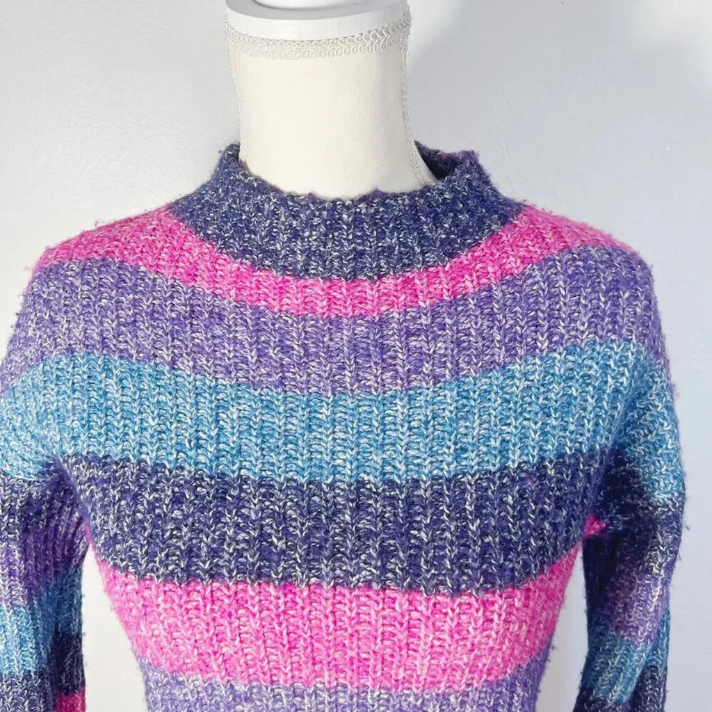 GAP Wool Blend Pink Purple and Blue Striped Sweater Mock Neck Women's Size XS