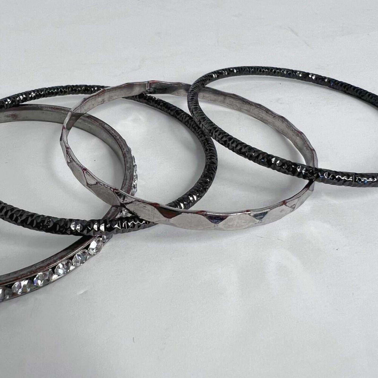 Silver and Gunmetal Black Bangle Set Distressed Grunge Boho