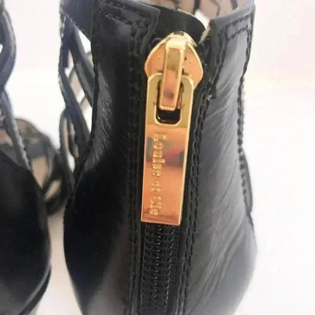 Louise et Cie Katy Black Leather Stiletto Strappy Sandal Pump Heel Size 7.5 US