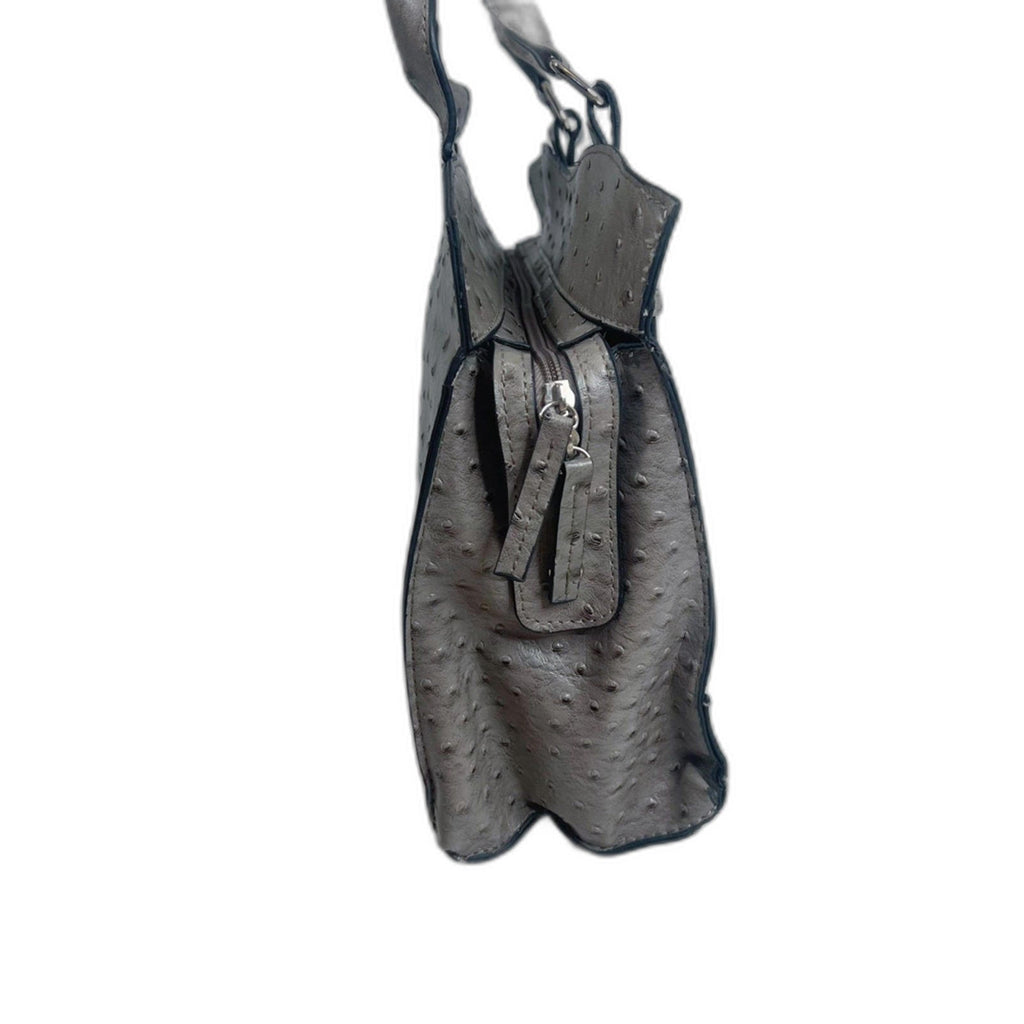 Bueno Fuax Ostrich Leather Grey Handbag Shoulder Bag Exotic Leather Purse