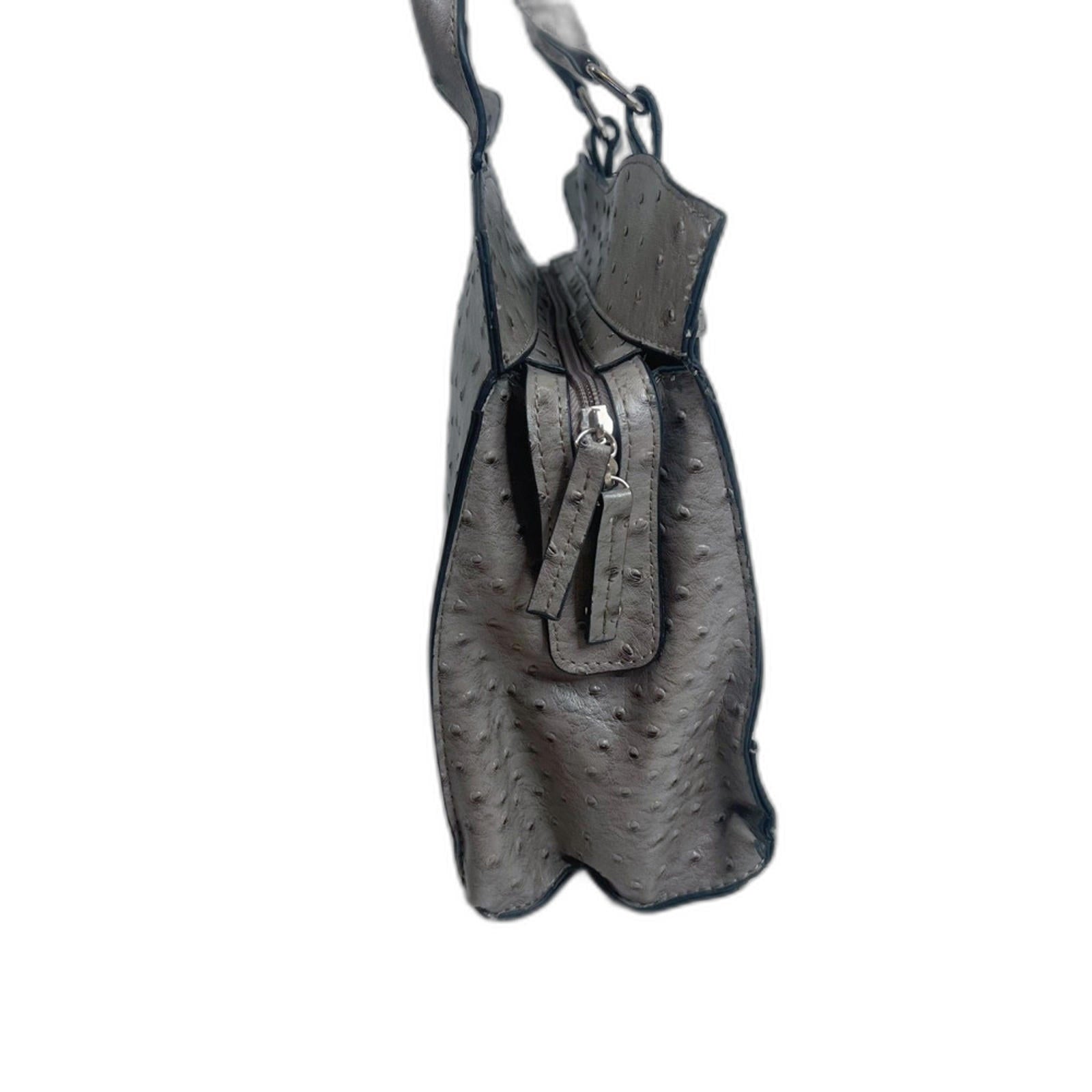 Bueno Fuax Ostrich Leather Grey Handbag Shoulder Bag Exotic Leather Purse