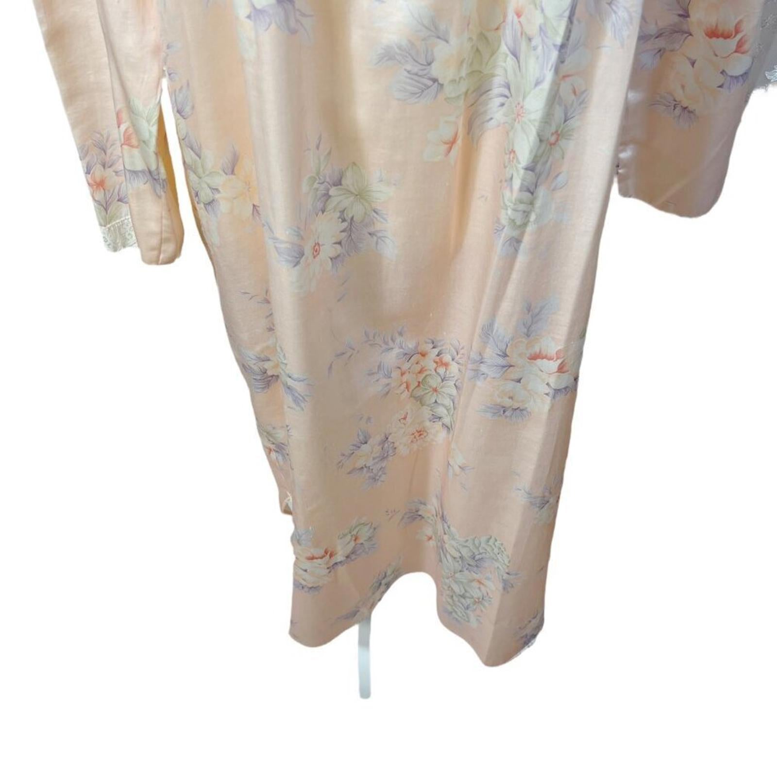 Vintage Barbizon Pink Satin Nightgown Lace Trim Bow Coquette 1980s Size M