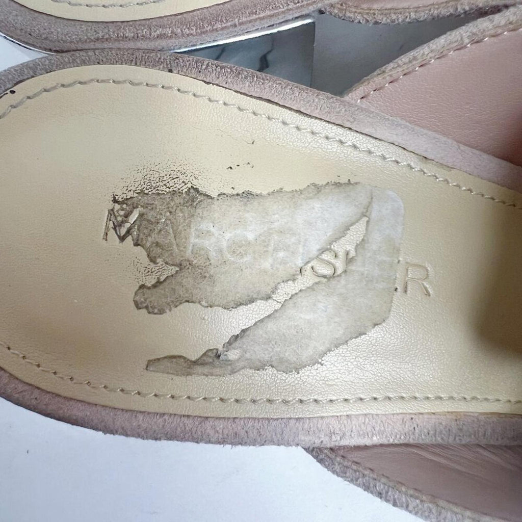 Marc Fisher Rima Tan Blush Suede Sandal Silver Block Heel Mule Slides Size 8