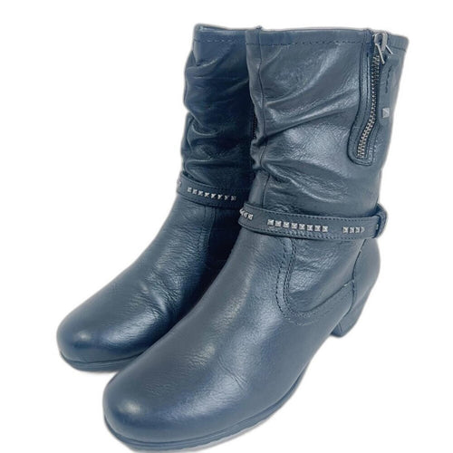 Abeo Marsh Black Leather Bootie Studded Moto Boot Women's Size 6.5N