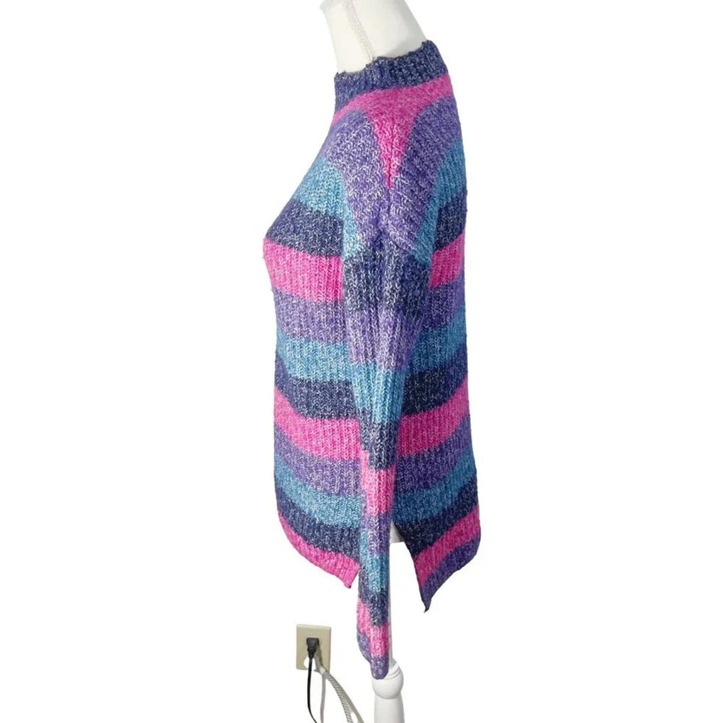 GAP Wool Blend Pink Purple and Blue Striped Sweater Mock Neck Women's Size XS