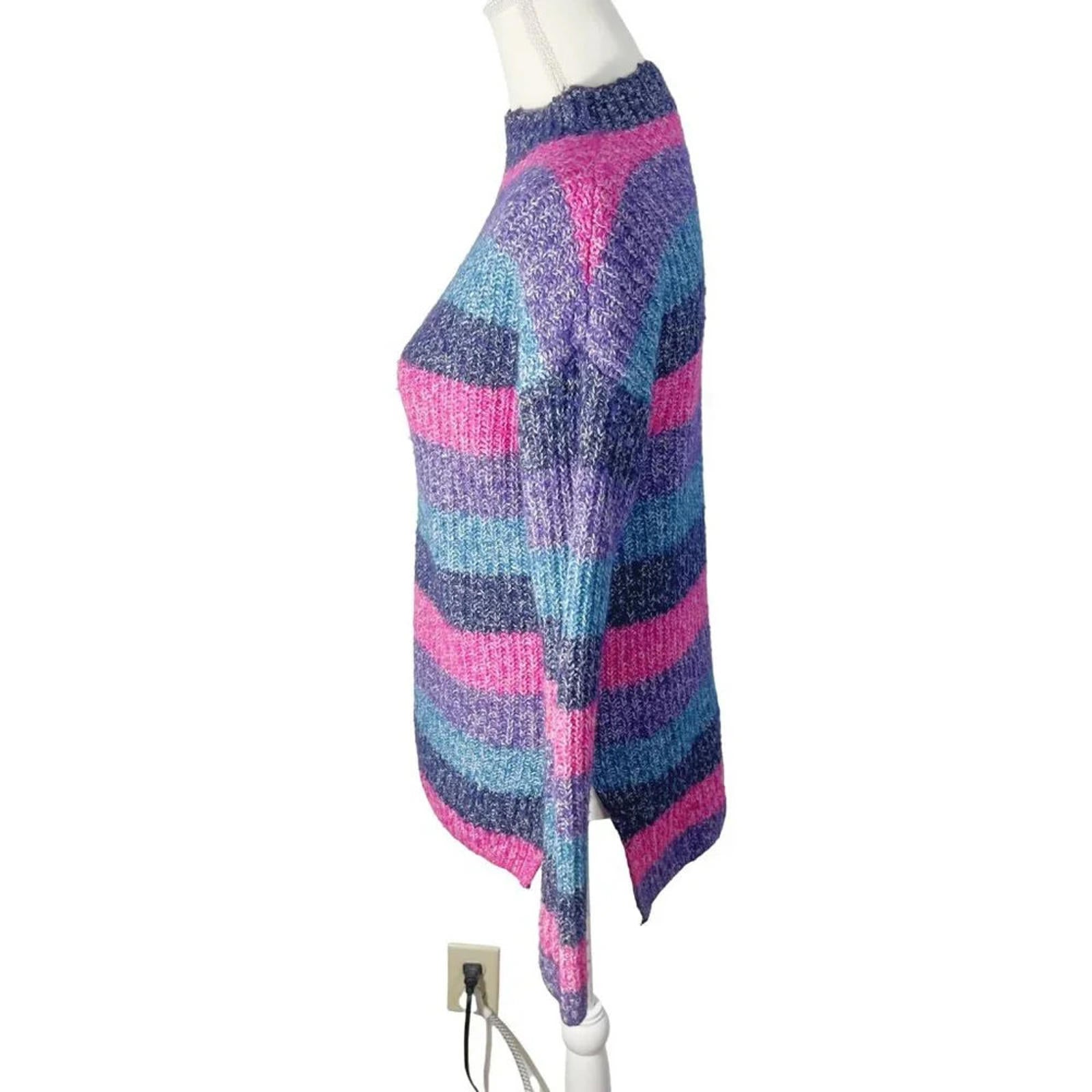 GAP Wool Blend Pink Purple and Blue Striped Sweater Mock Neck Women's Size XS