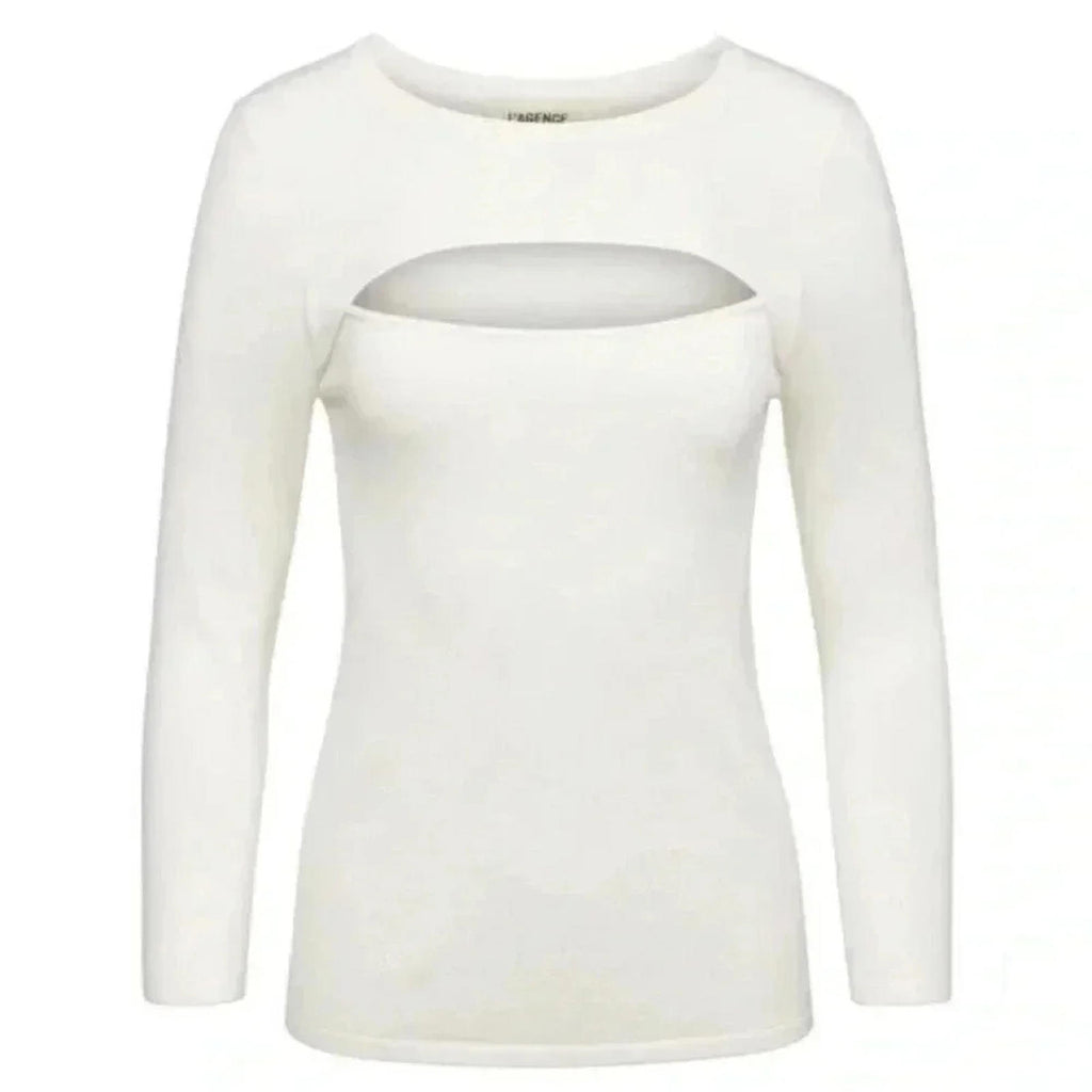 NWT L'Agence Jocelyn Cutout Sweater in Ivory Size S Minimalist Quiet Luxury
