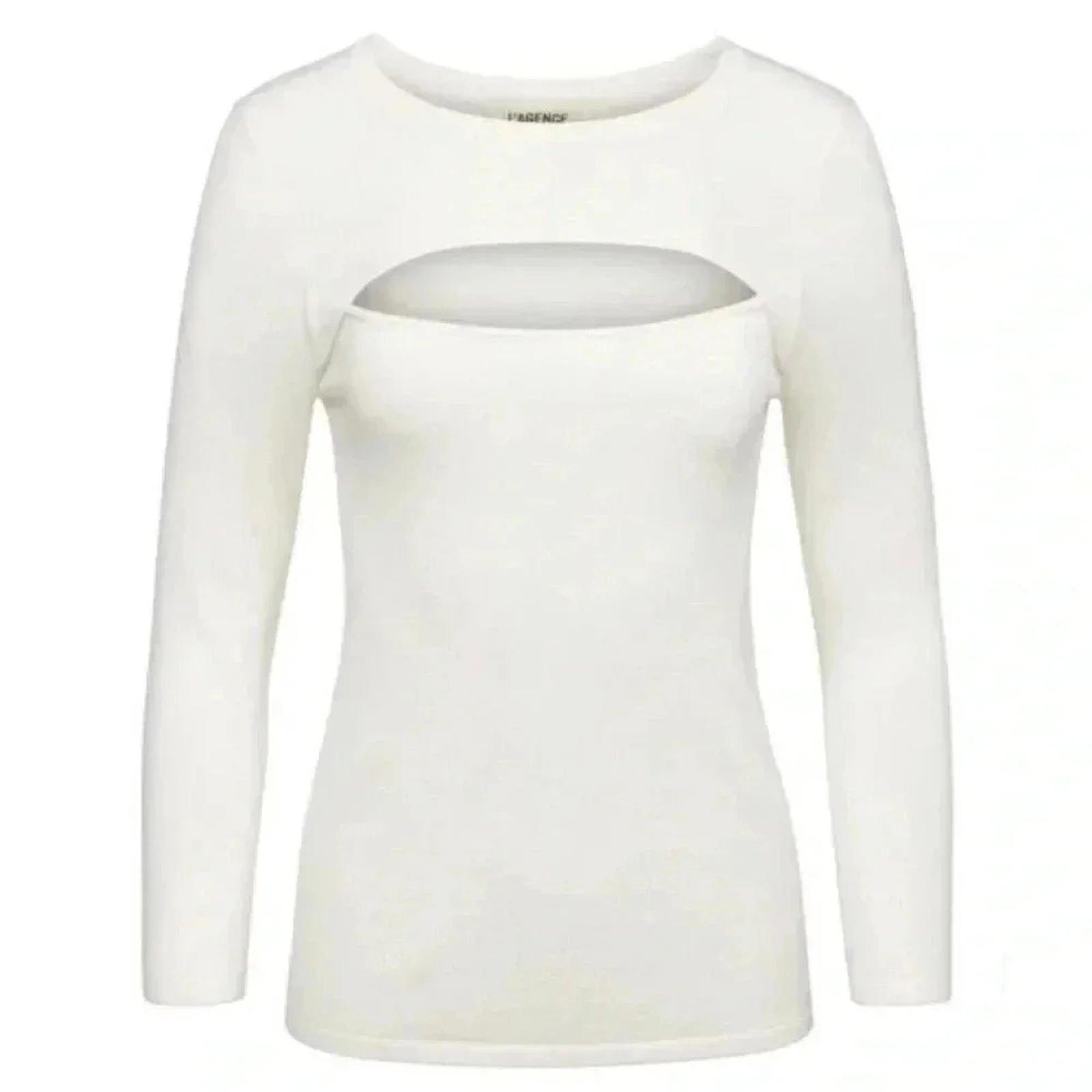 NWT L'Agence Jocelyn Cutout Sweater in Ivory Size S Minimalist Quiet Luxury