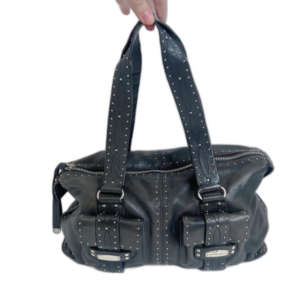 y2k Vintage Michael Kors Astor Black Leather Studded Shoulder Bag Rocker Chic