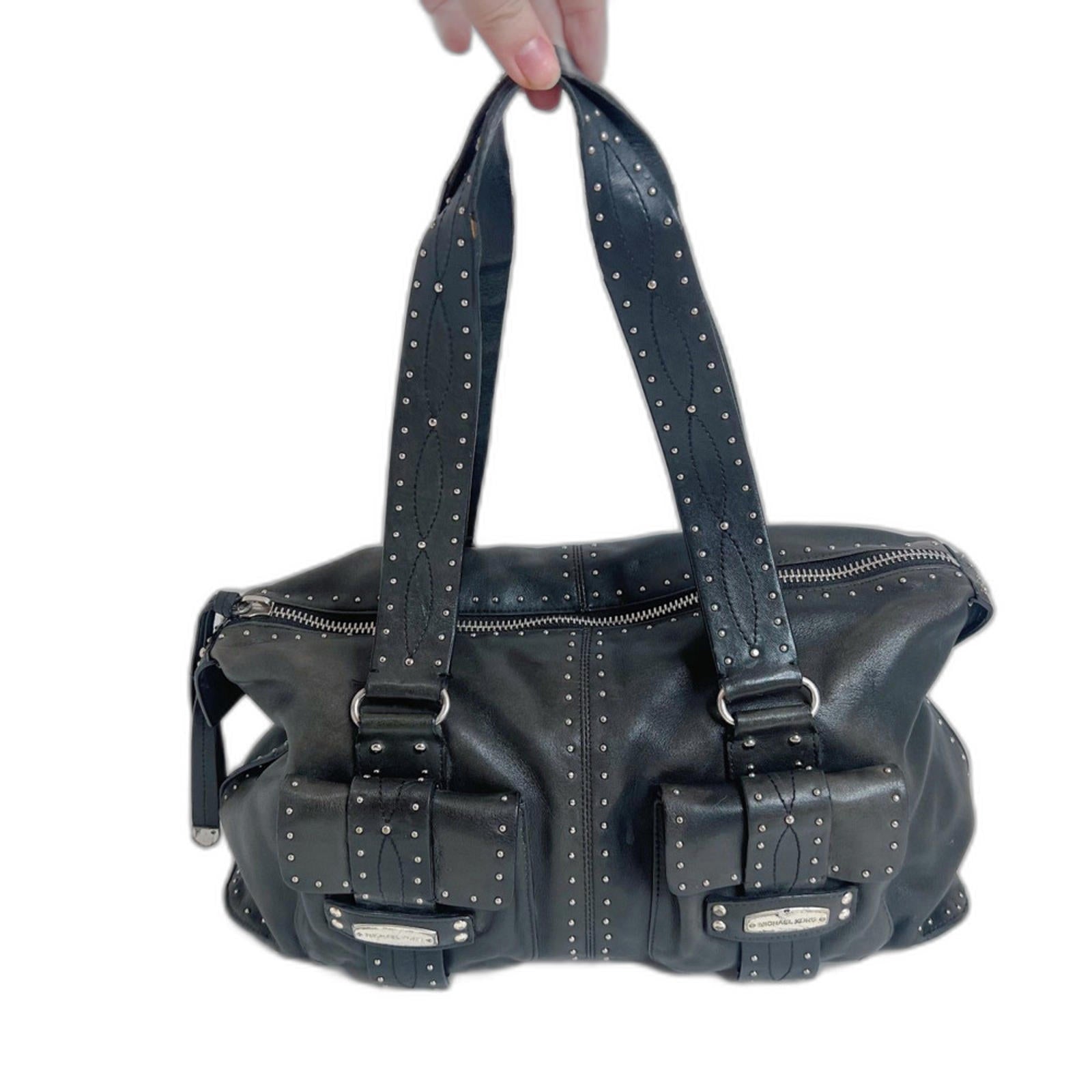 y2k Vintage Michael Kors Astor Black Leather Studded Shoulder Bag Rocker Chic