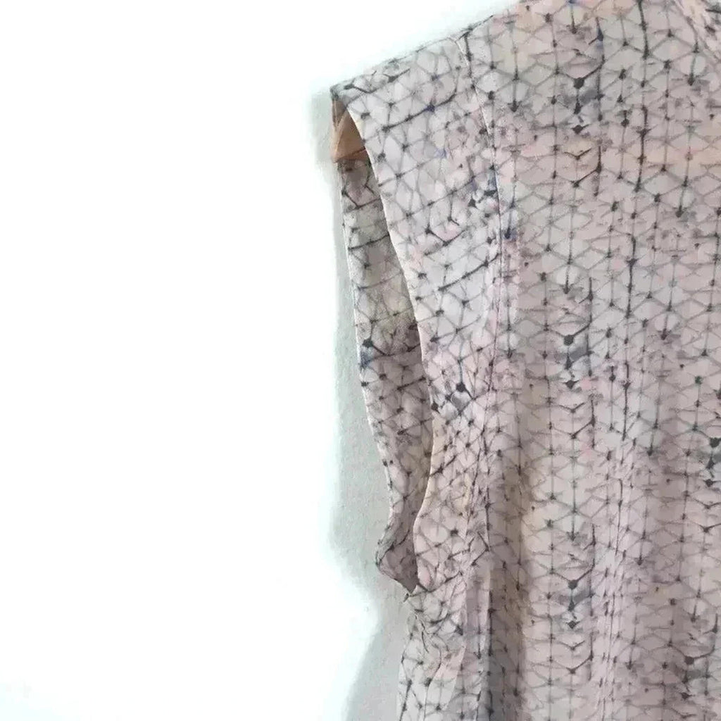 Silk Rebecca Taylor Charlie Blouse Geometric Pink Blue Short Sleeve Size 4