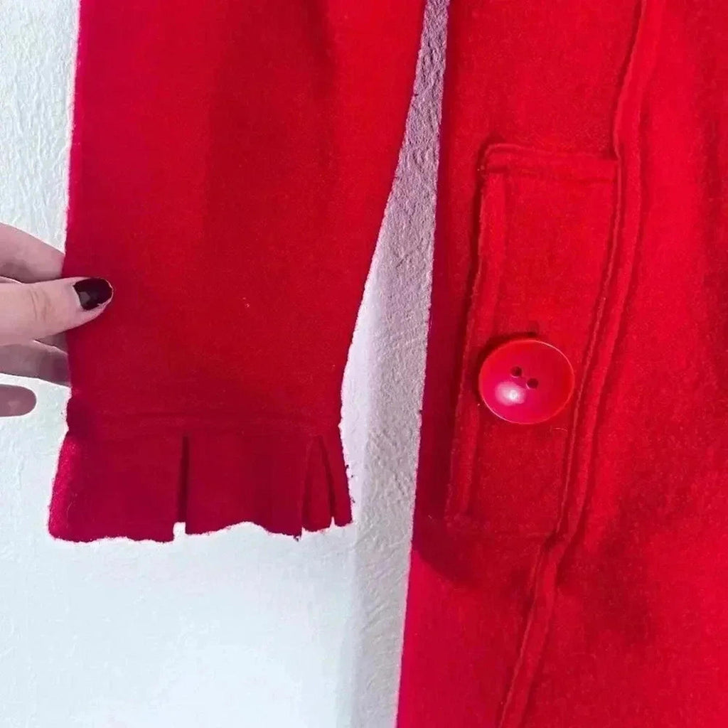Madison Wool Red Ruffled Jacket Trench Coat Women's Size L