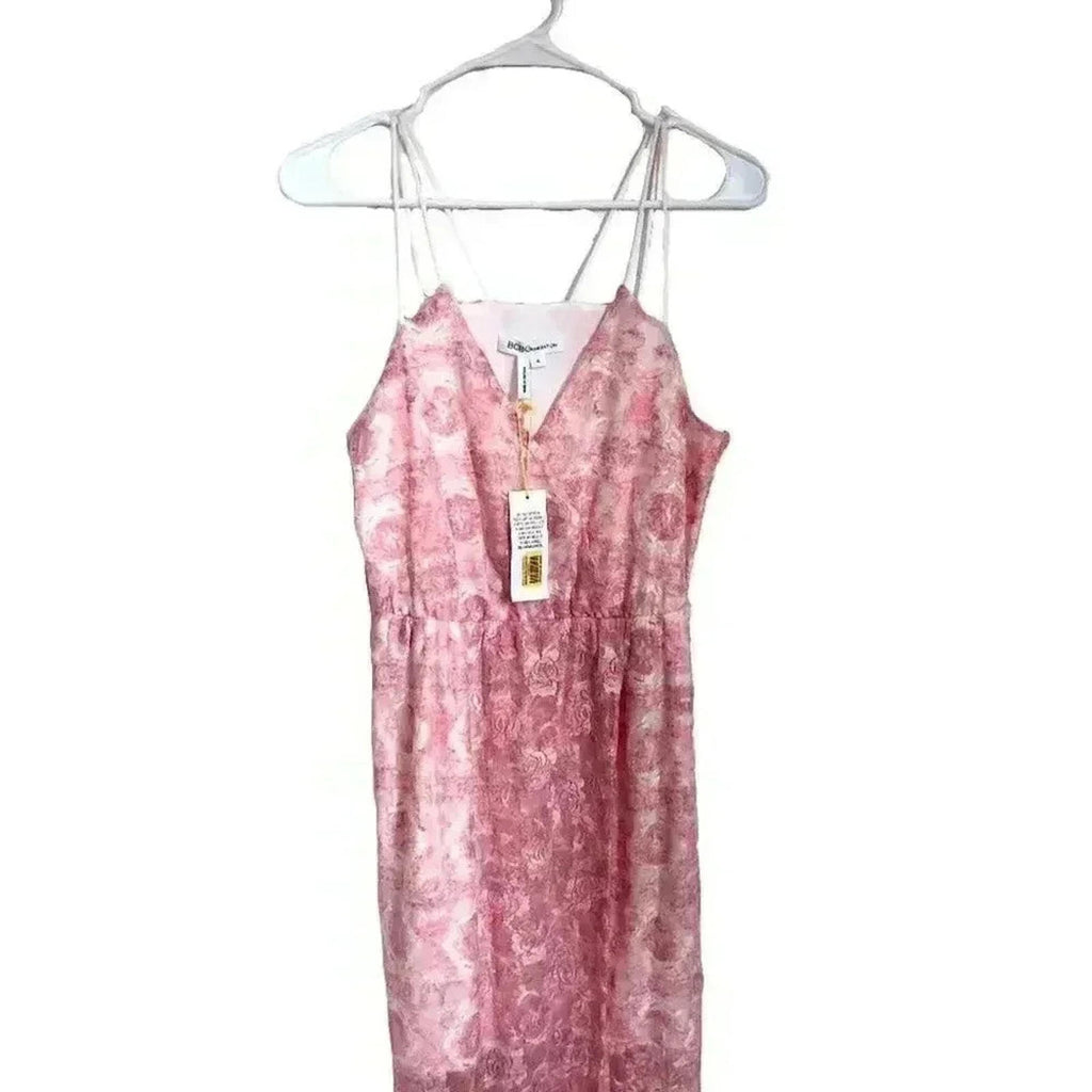NWT BCBG Surplice Pink Lace Maxi Dress Boho Chic Formal Prom Women's Size S