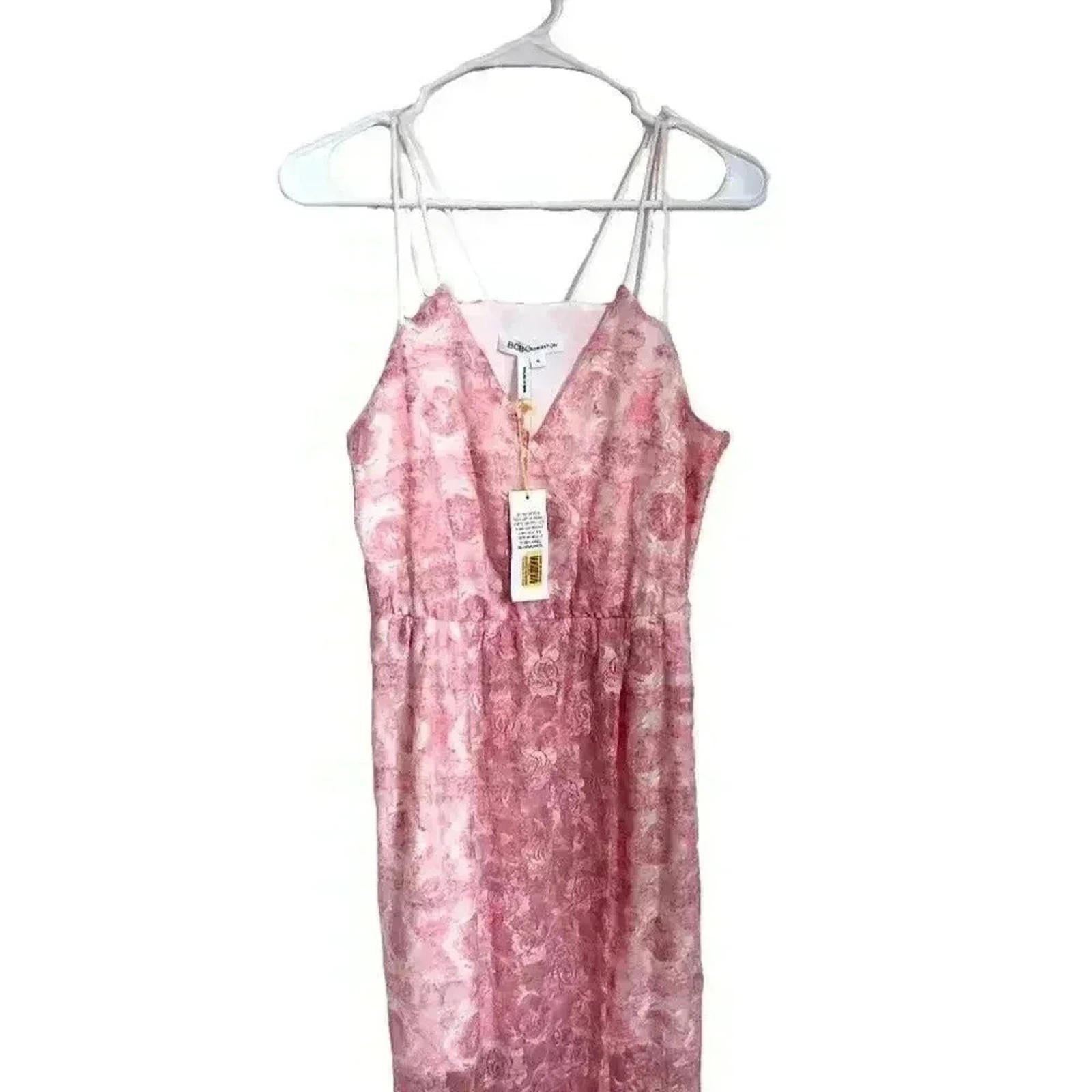 NWT BCBG Surplice Pink Lace Maxi Dress Boho Chic Formal Prom Women's Size S