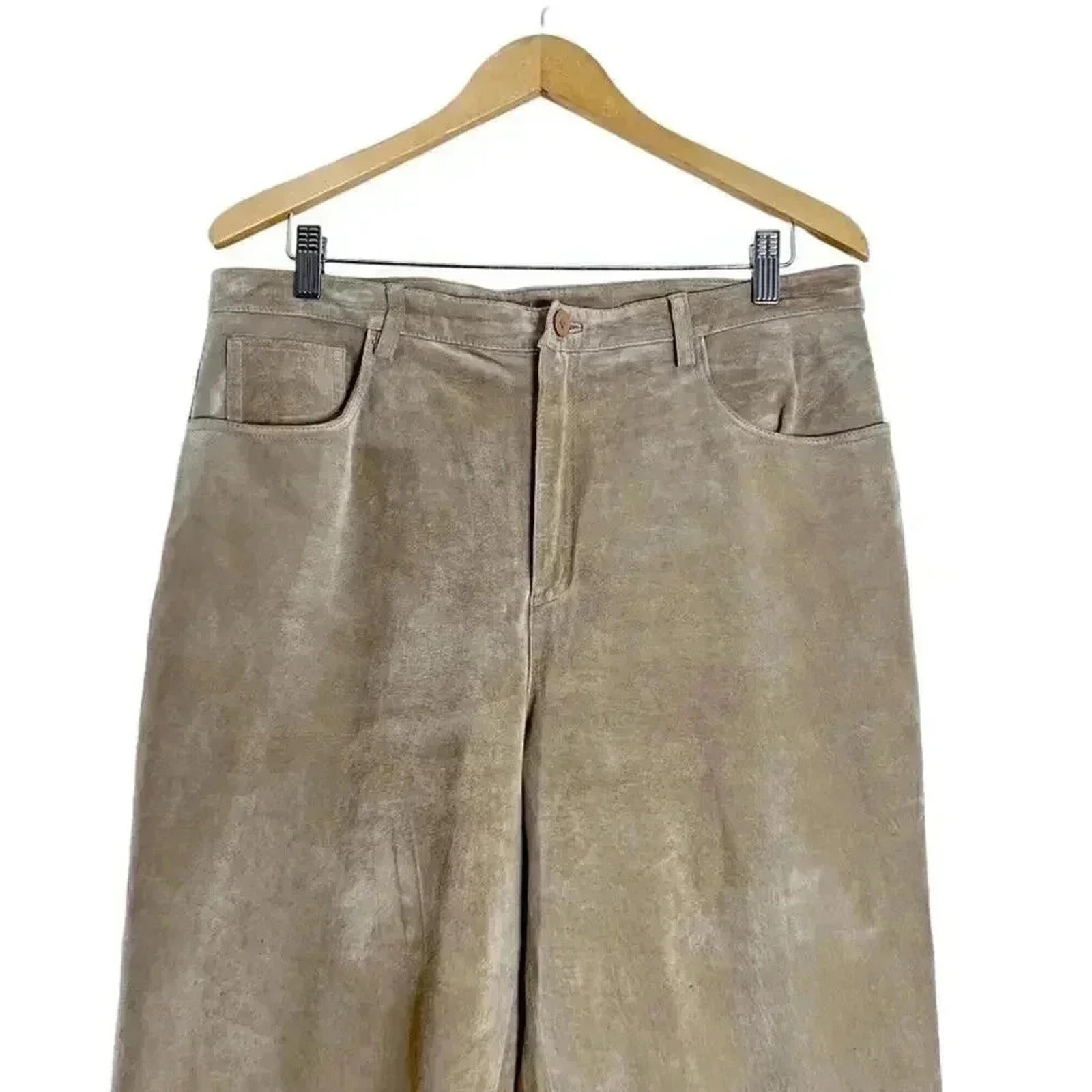 Nordstrom Vintage Tan Suede Leather Straight Leg Pants Women's Size 14