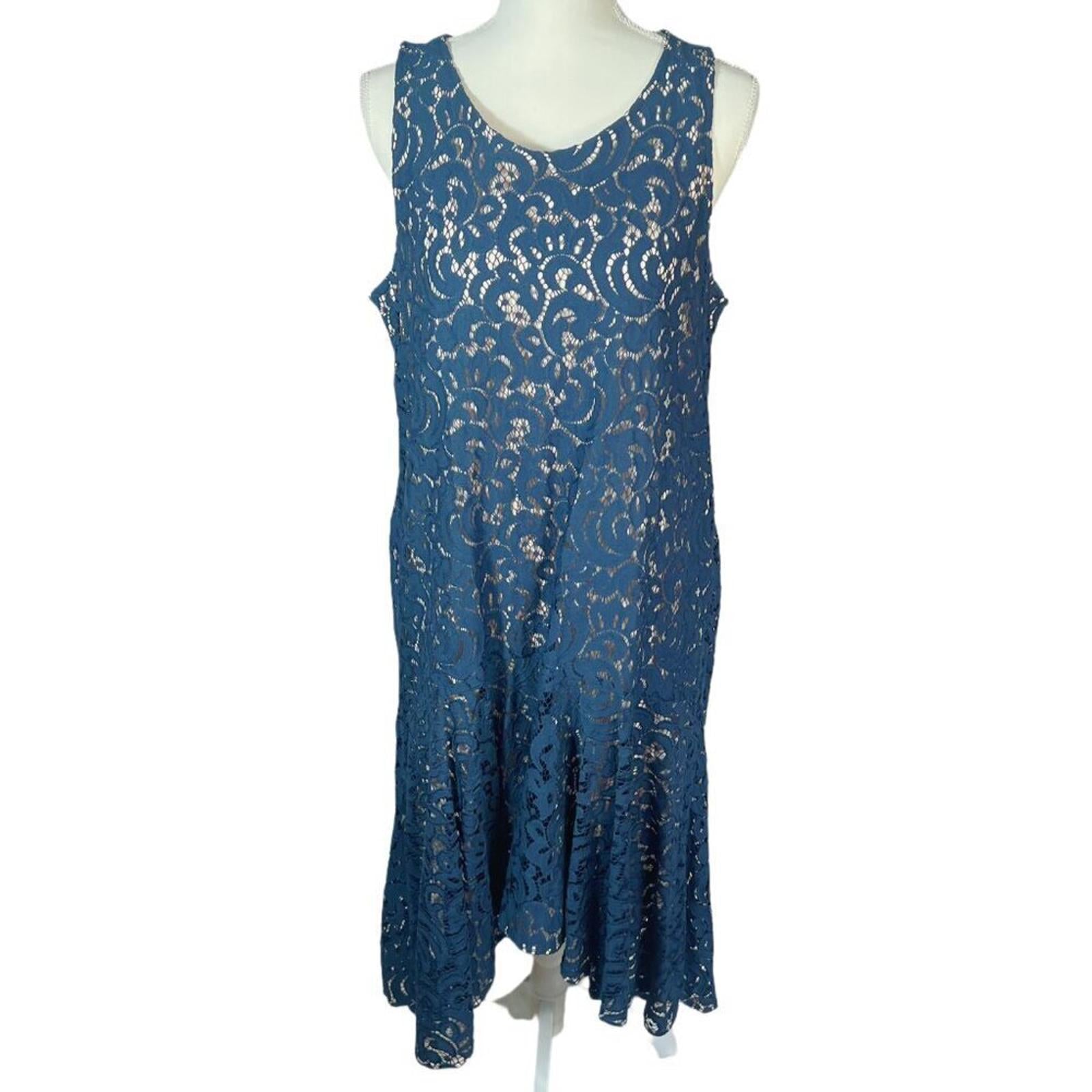 Anthropologie Maeve Vienne Navy Blue Lace High Low Dress Women's Size L