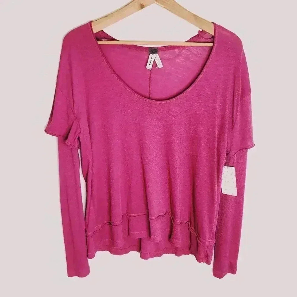 NWT Free People We the Free Long Sleeved Pink Fuscia Top Women's Size XS
