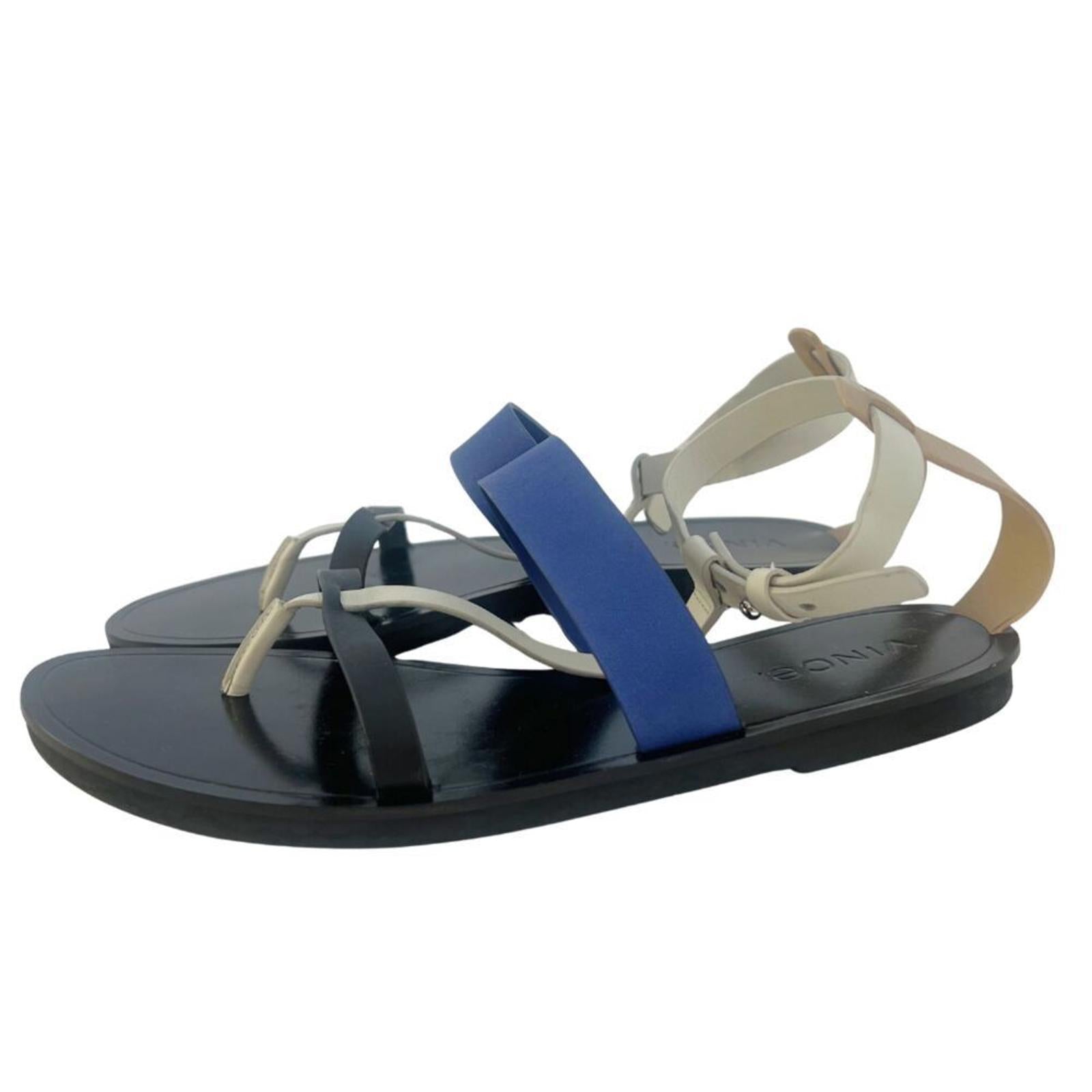 Like New Vince Crete Leather Thong Colorblock Sandal Black Blue Size 7.5