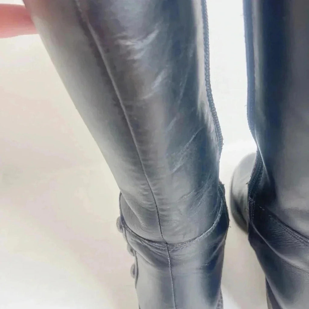 Franco Sarto Cranford 2 Black Leather Knee High Riding Boots Women's Size 5.5