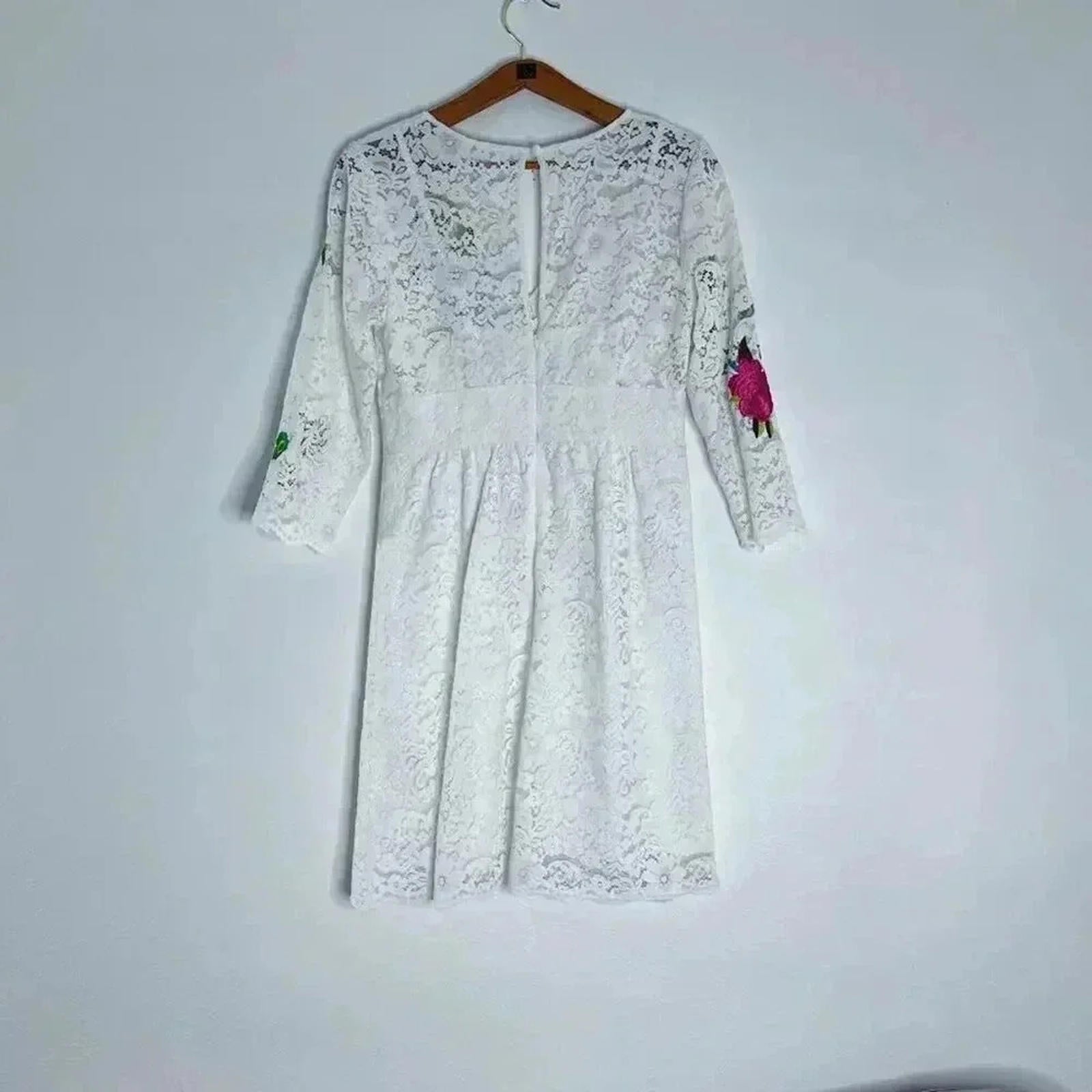 Anthropologie Tracy Reese White Lace Floral Embroidered Dress Women's Size 8